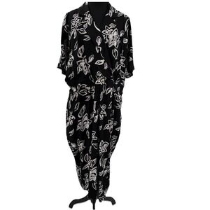 Vintage Together Black Orchid 80s dress sz 14 rayon Cinched Waist Belt Loops